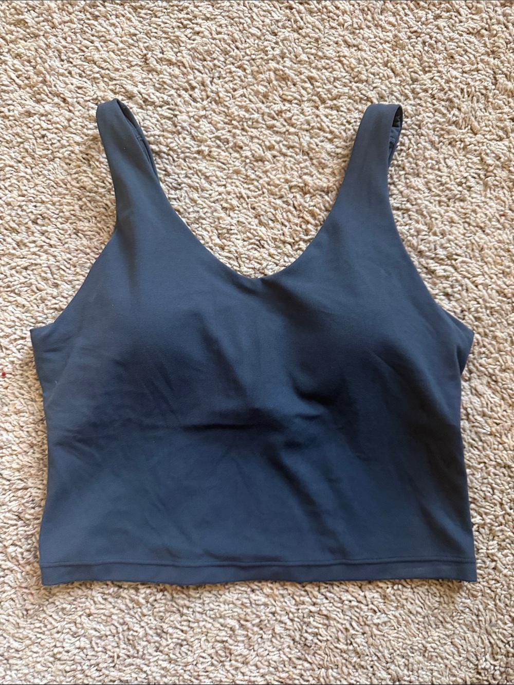 Athleta Transcend V-Neck Crop Sports Bra Dark Gray Blue Soft Yoga Tank Size M